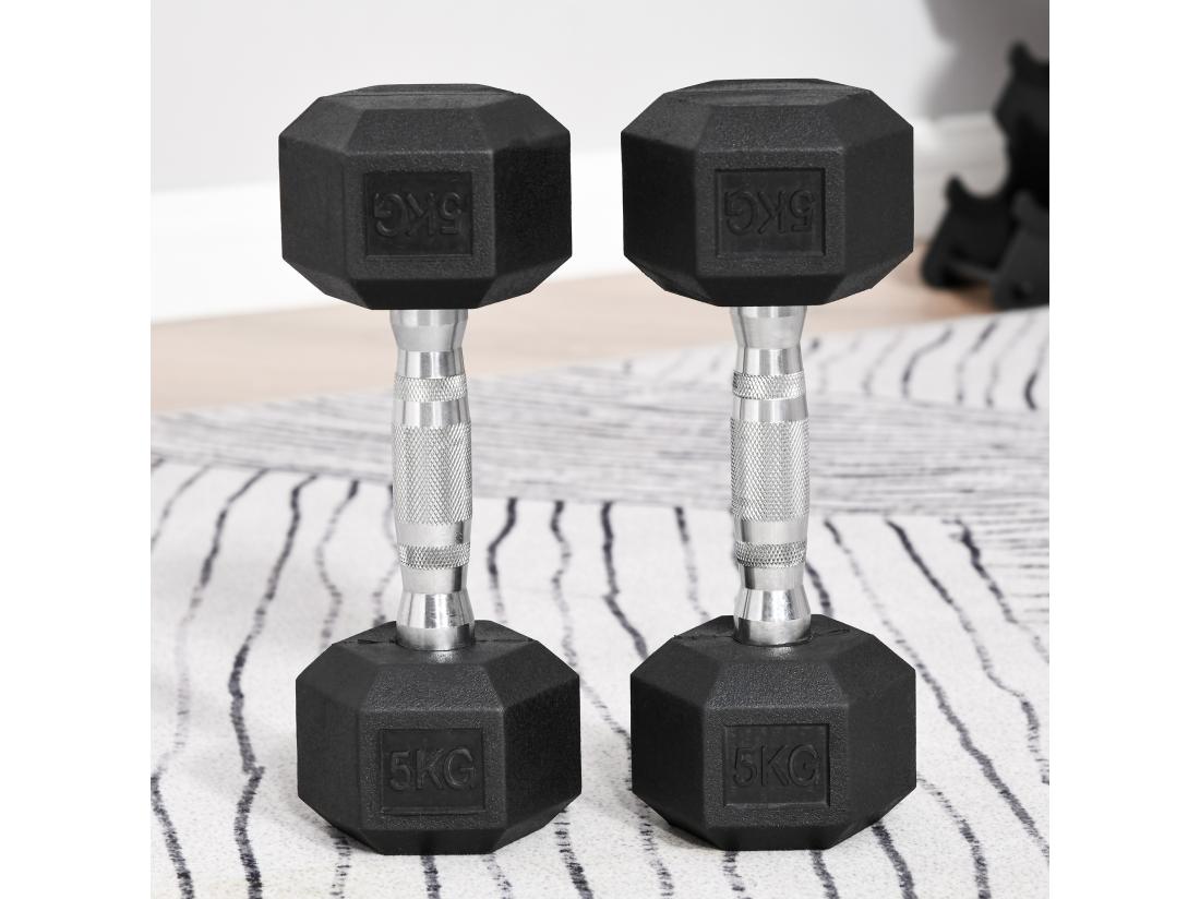 Vente Unique Ensemble D'haltères Courtes Total 10 Kg - Entraînement Musculaire & Haltérophilie - Acier Caoutchouc Noir