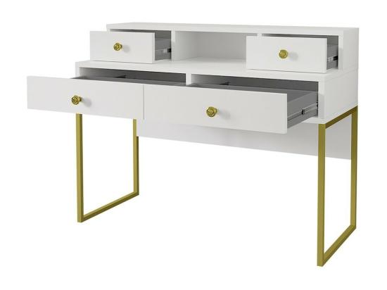 Vente Unique Ensemble De 2 Meubles De Bureau. Console Et étagère Collection DOUGLAS Coloris Blanc Et Doré