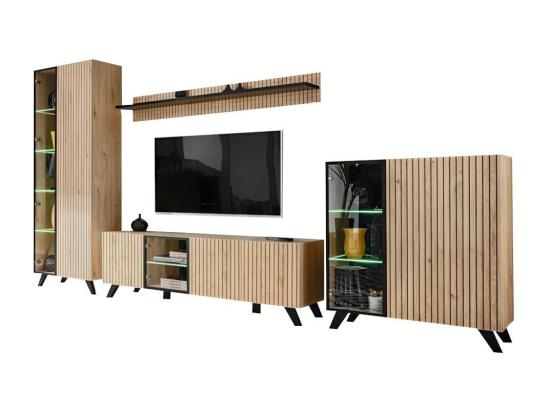 vente unique Ensemble de 4 meubles de salon NIELSEN – Chêne et noir