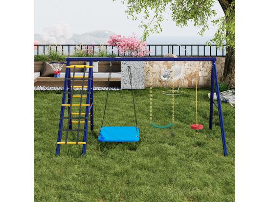 vente unique Ensemble de balançoires jardin 3 balançoires + portique escalade + panier basket aire de jeux extérieur