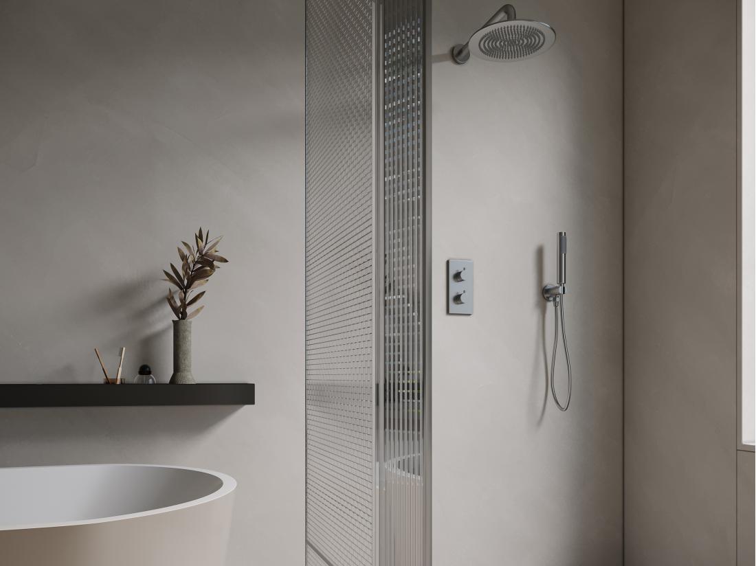 Vente Unique Ensemble De Douche Encastrable Avec Mitigeur Thermostatique - Couleur Nickel Brossé - TIMAVO