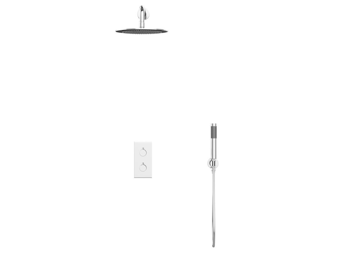 Vente Unique Ensemble De Douche Encastrable Avec Mitigeur Thermostatique - Couleur Nickel Brossé - TIMAVO