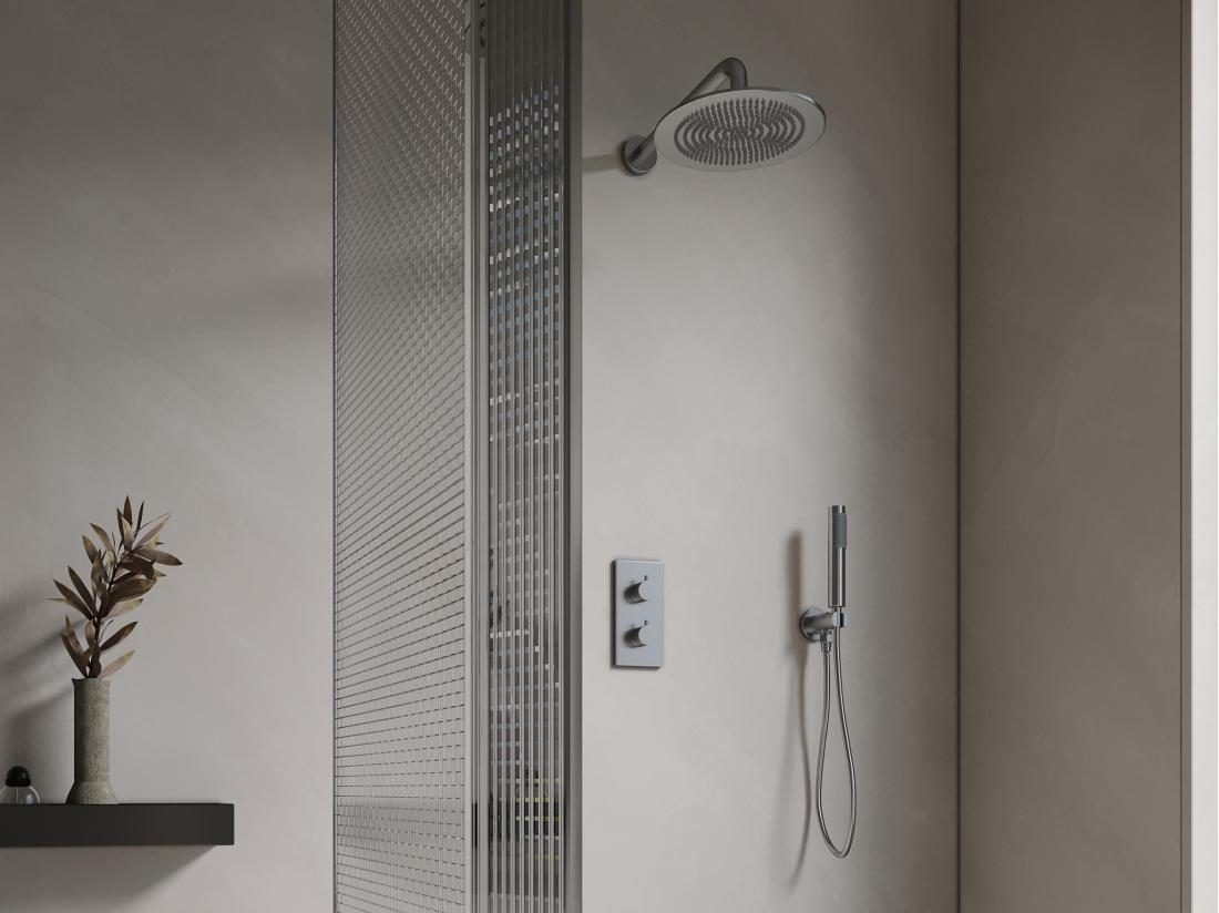 vente unique Ensemble de douche encastrable avec mitigeur thermostatique - Couleur nickel brossé - TIMAVO