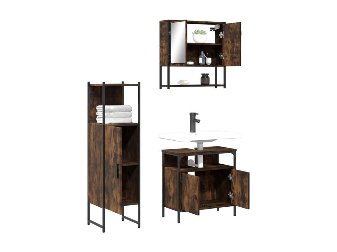 Vente Unique Ensemble De Meubles De Salle De Bain 3 Pcs Chêne Fumé