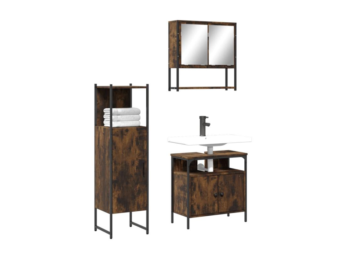 vente unique Ensemble de meubles de salle de bain 3 pcs Chêne fumé