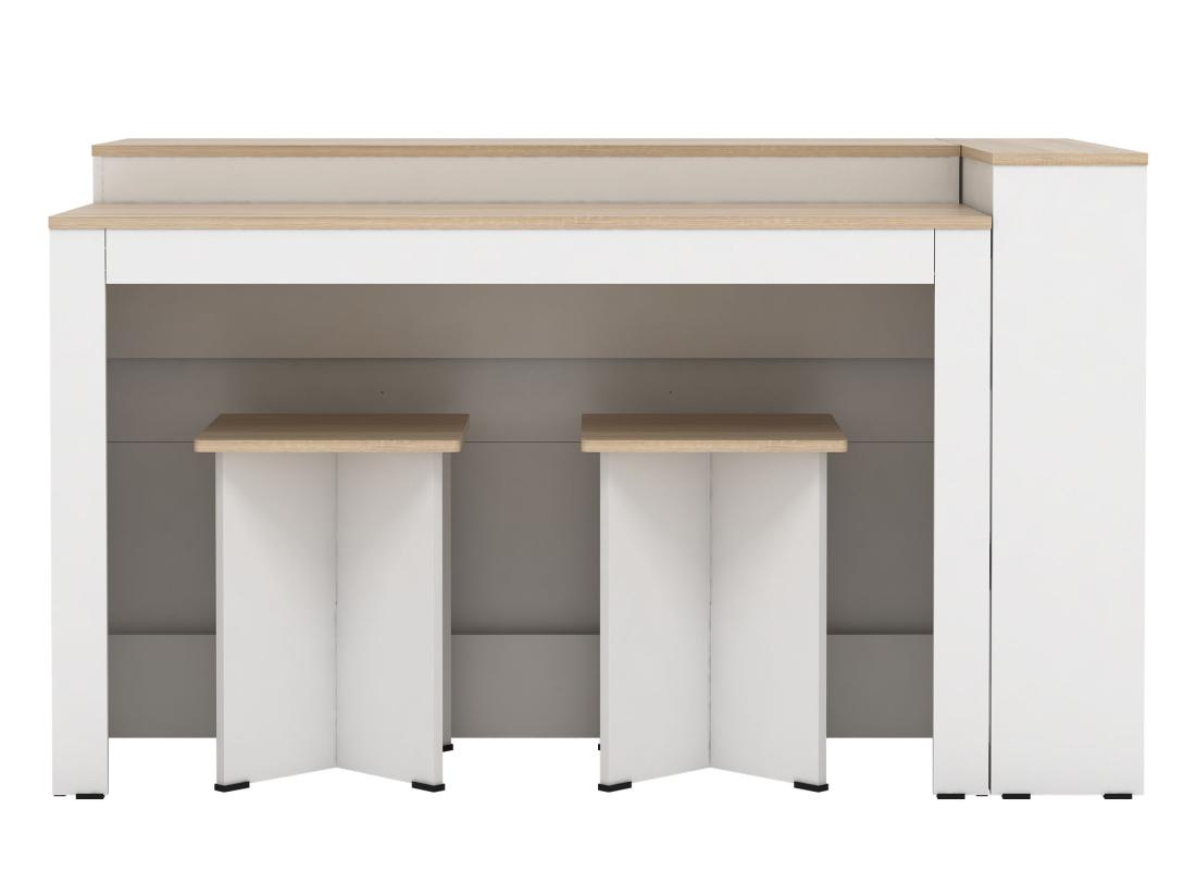 Vente Unique Ensemble îlot Central De Cuisine + 2 Tabourets - Blanc Et Naturel Clair - NUSICE