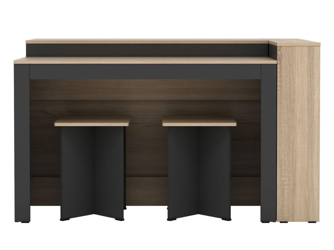 Vente Unique Ensemble îlot Central De Cuisine + 2 Tabourets - Noir Et Naturel Clair - NUSICE