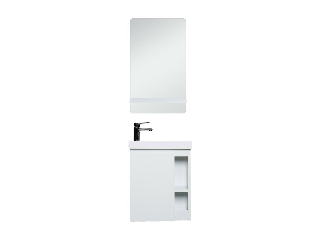 Vente Unique Ensemble Meuble Lave-mains Blanc Vasque Blanche HAMPTON Avec Miroir