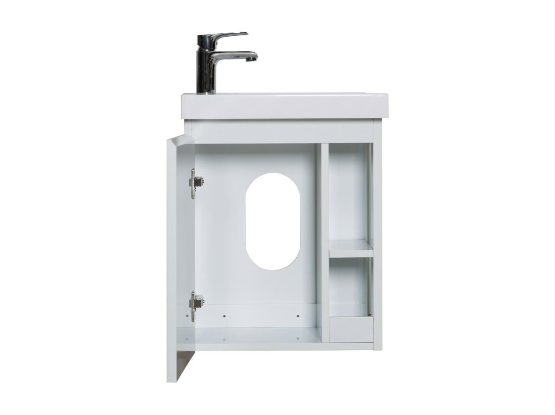 Vente Unique Ensemble Meuble Lave-mains Blanc Vasque Blanche HAMPTON Avec Miroir