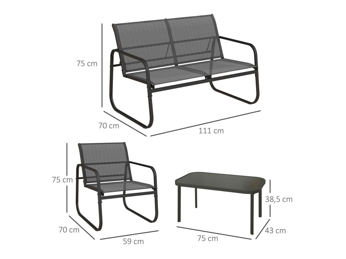 Vente Unique Ensemble Salon De Jardin 2 Fauteuils Canapé 2 Places Table Basse