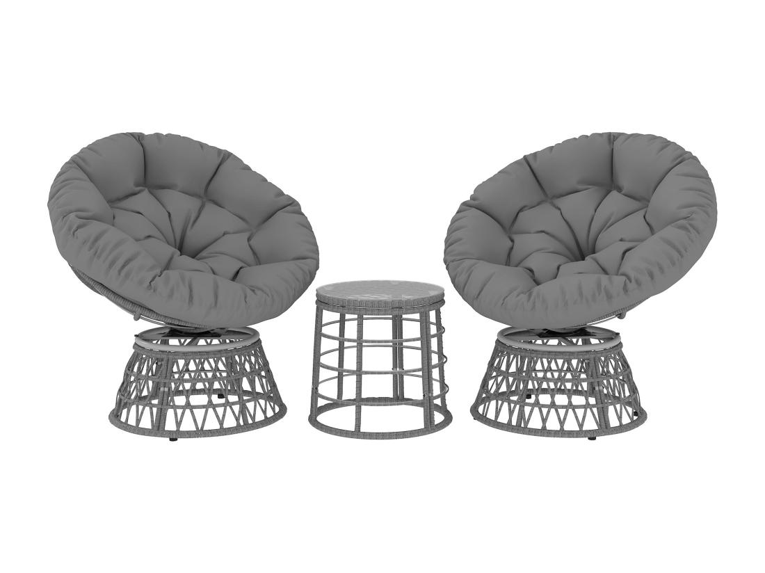 Vente Unique Ensemble Salon De Jardin 3 Pcs - 2 Fauteuils Papasan Table Basse - 2 Grands Coussins Inclus - Résine Grise