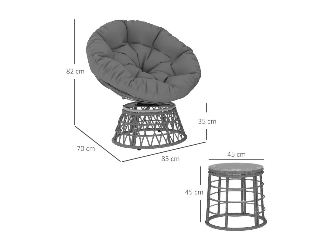 Vente Unique Ensemble Salon De Jardin 3 Pcs - 2 Fauteuils Papasan Table Basse - 2 Grands Coussins Inclus - Résine Grise