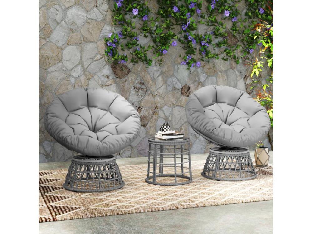 Vente Unique Ensemble Salon De Jardin 3 Pcs - 2 Fauteuils Papasan Table Basse - 2 Grands Coussins Inclus - Résine Grise