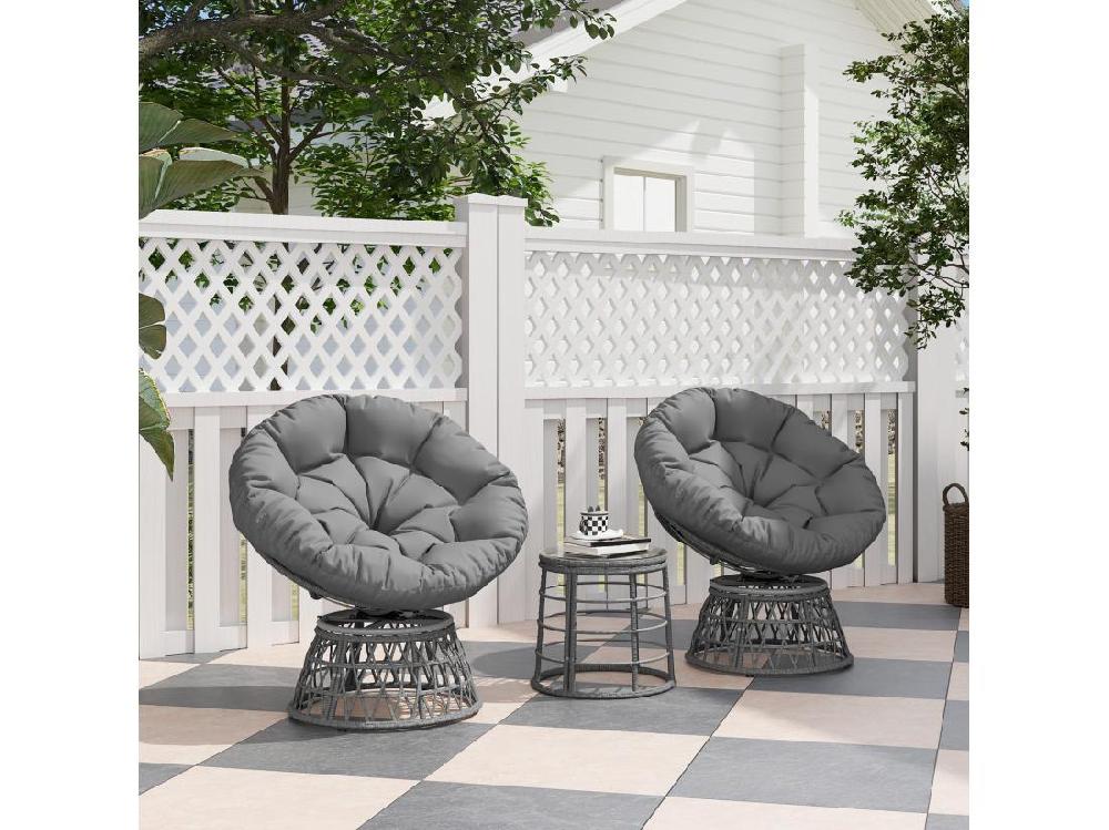 vente unique Ensemble salon de jardin 3 pcs - 2 fauteuils papasan table basse - 2 grands coussins inclus - résine grise