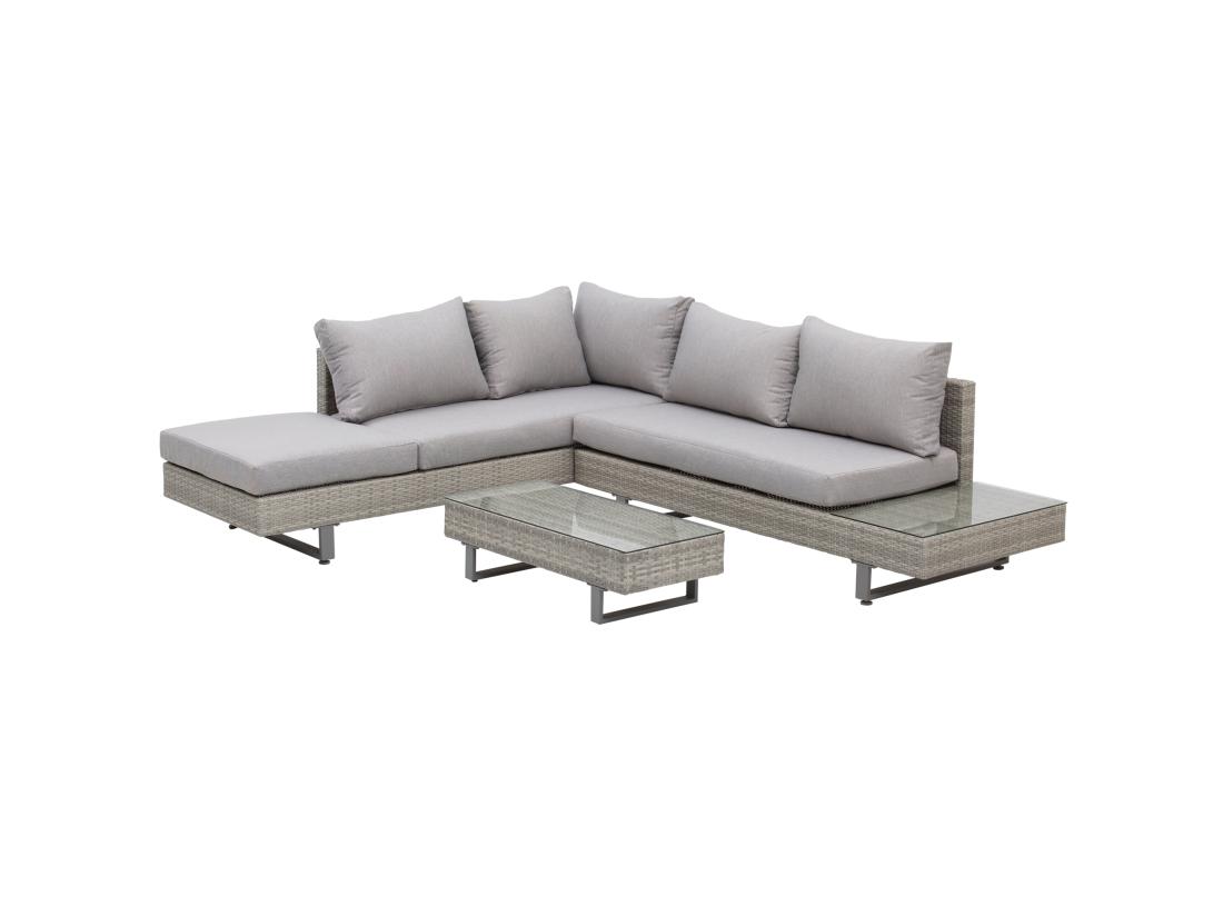 Vente Unique Ensemble Salon De Jardin D'angle 5 Places Design Contemporain Coussins Déhoussables Table Basse Acier époxy Résine Tressée Grise