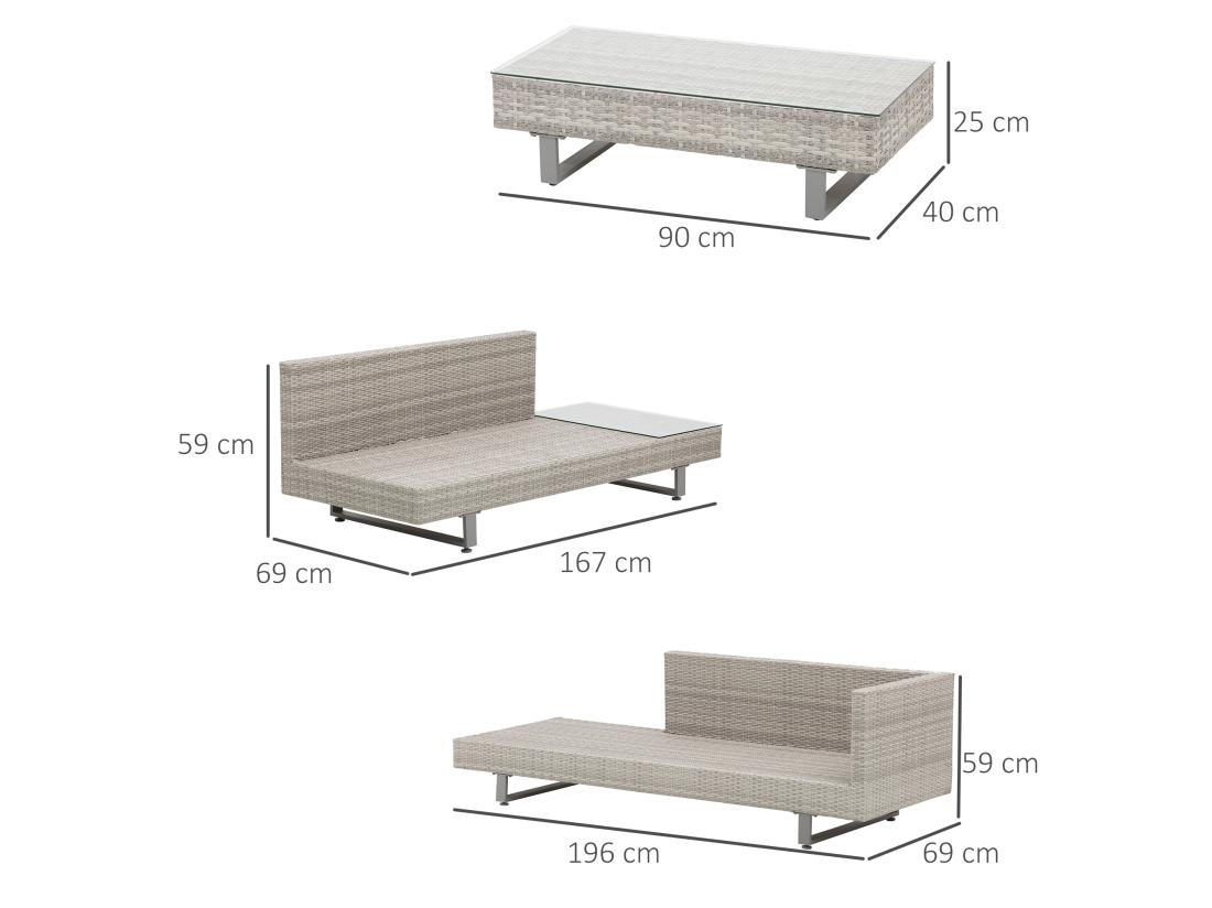 Vente Unique Ensemble Salon De Jardin D'angle 5 Places Design Contemporain Coussins Déhoussables Table Basse Acier époxy Résine Tressée Grise