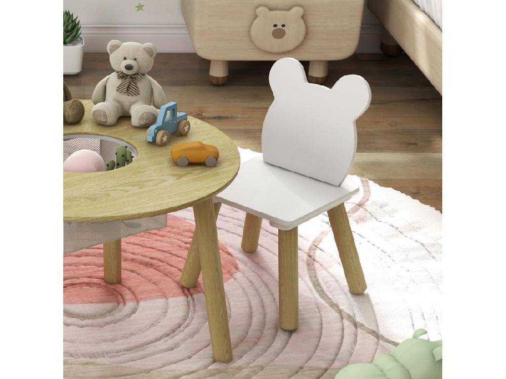Vente Unique Ensemble Table Chaises Enfant Design Ourson Scandinave - Rangement Table Intégré - Aspect Bois Blanc