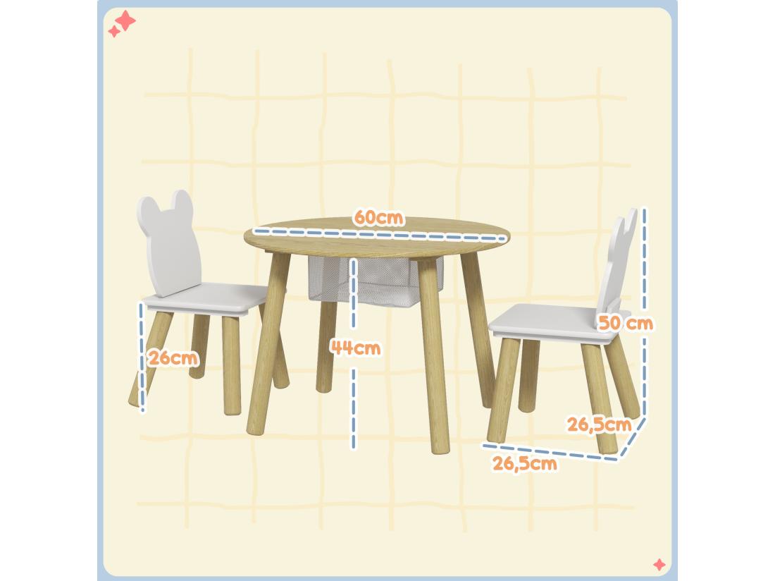 Vente Unique Ensemble Table Chaises Enfant Design Ourson Scandinave - Rangement Table Intégré - Aspect Bois Blanc