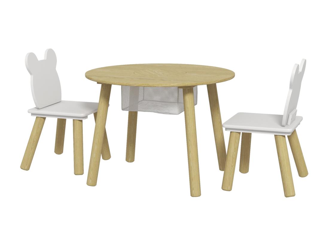 vente unique Ensemble table chaises enfant design ourson scandinave - rangement table intégré - aspect bois blanc