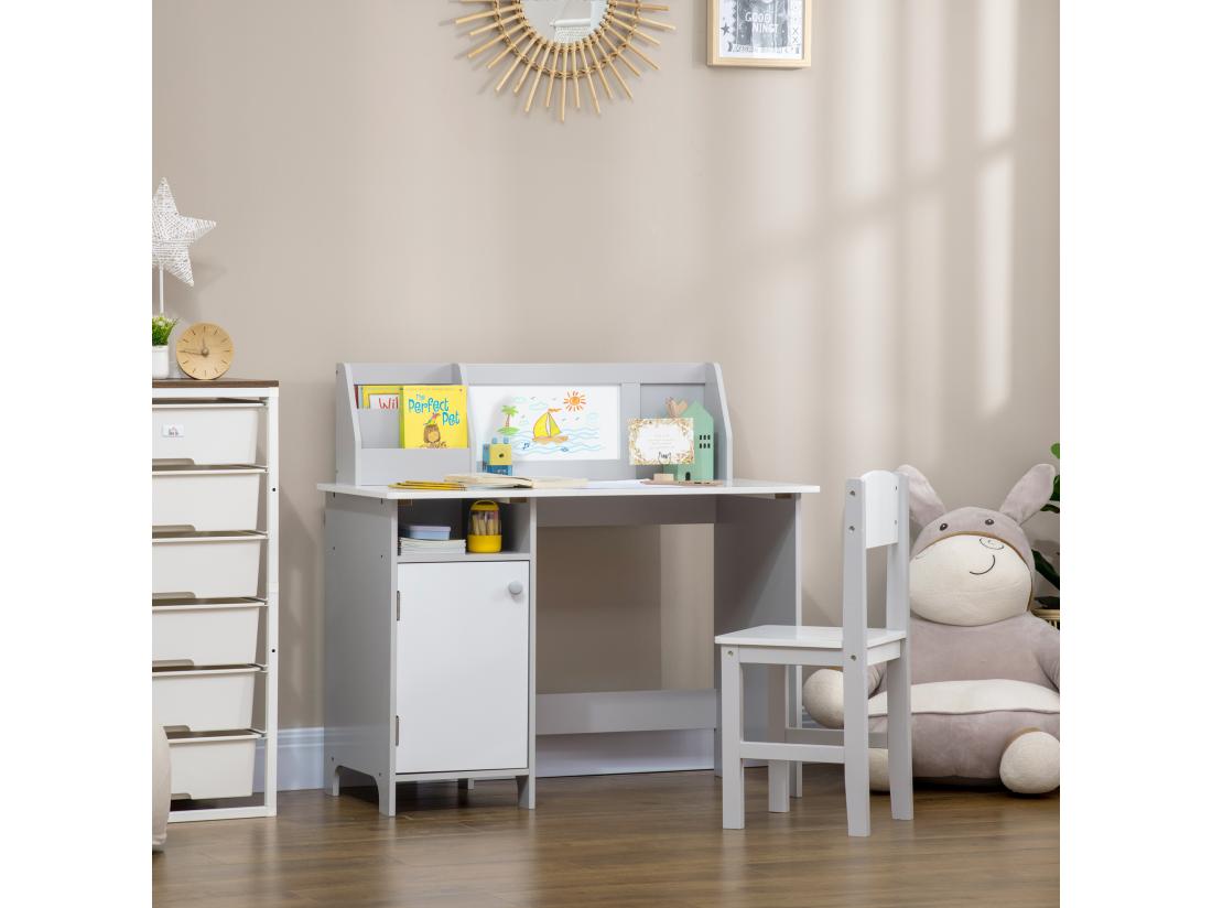 Vente Unique Ensemble Table Et Chaise Pour Enfant Gris Avec Tableau Blanc - Bureau Pour Enfant +5 Ans - 90L X 45l X 85H Cm