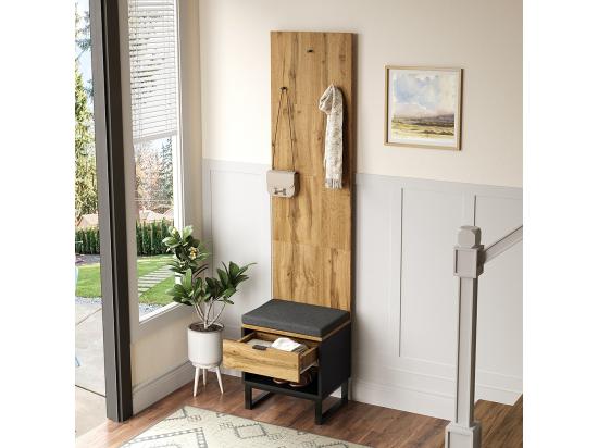 Vente Unique Ensemble Vestiaire Avec Tabouret à Chaussures Et Coussin Accessoires Suspendus à L'avant Et Tiroirs