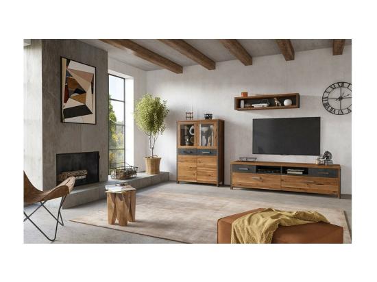 Vente Unique Etagère 120cm Collection WINDSOR. Coloris Chêne Foncé Et Gris Anthracite