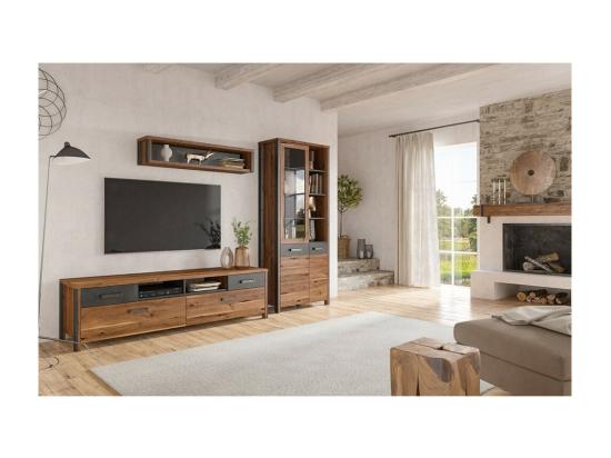 Vente Unique Etagère 120cm Collection WINDSOR. Coloris Chêne Foncé Et Gris Anthracite