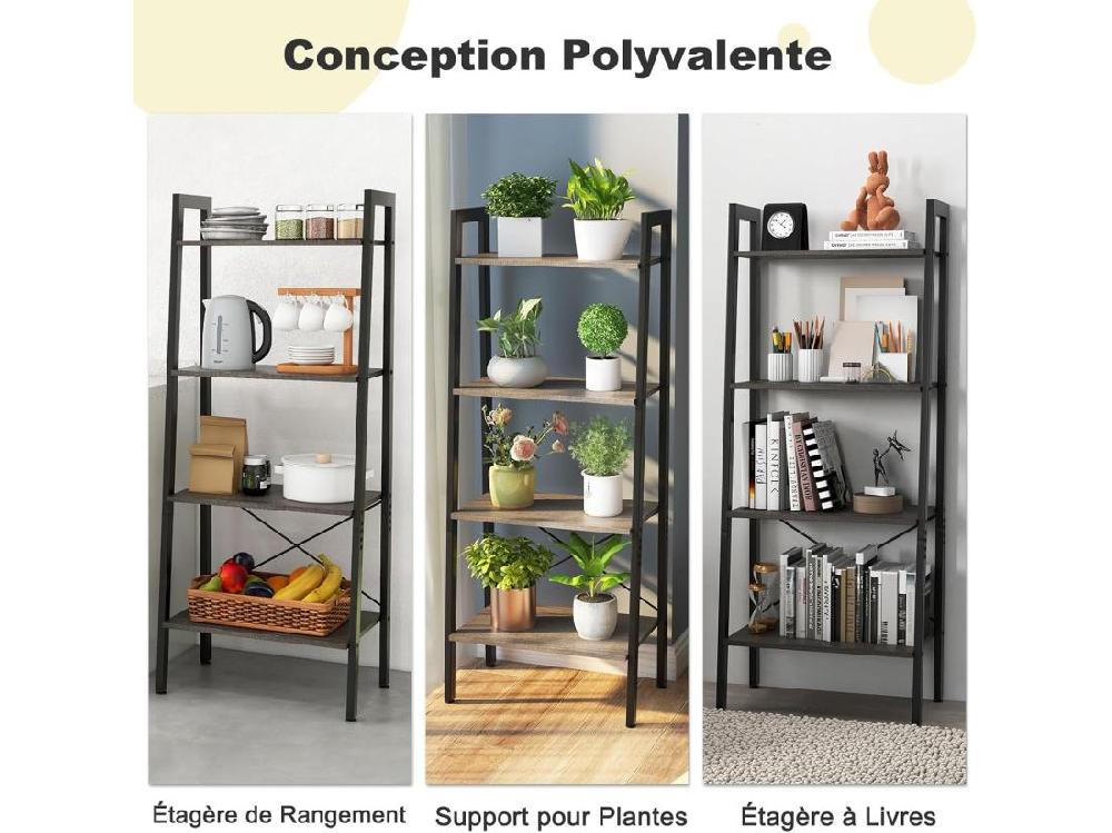 Vente Unique Étagère à 4 Niveaux Bibliothèque étagère De Rangement 56 X 34 X 138 Cm (brun Foncé)