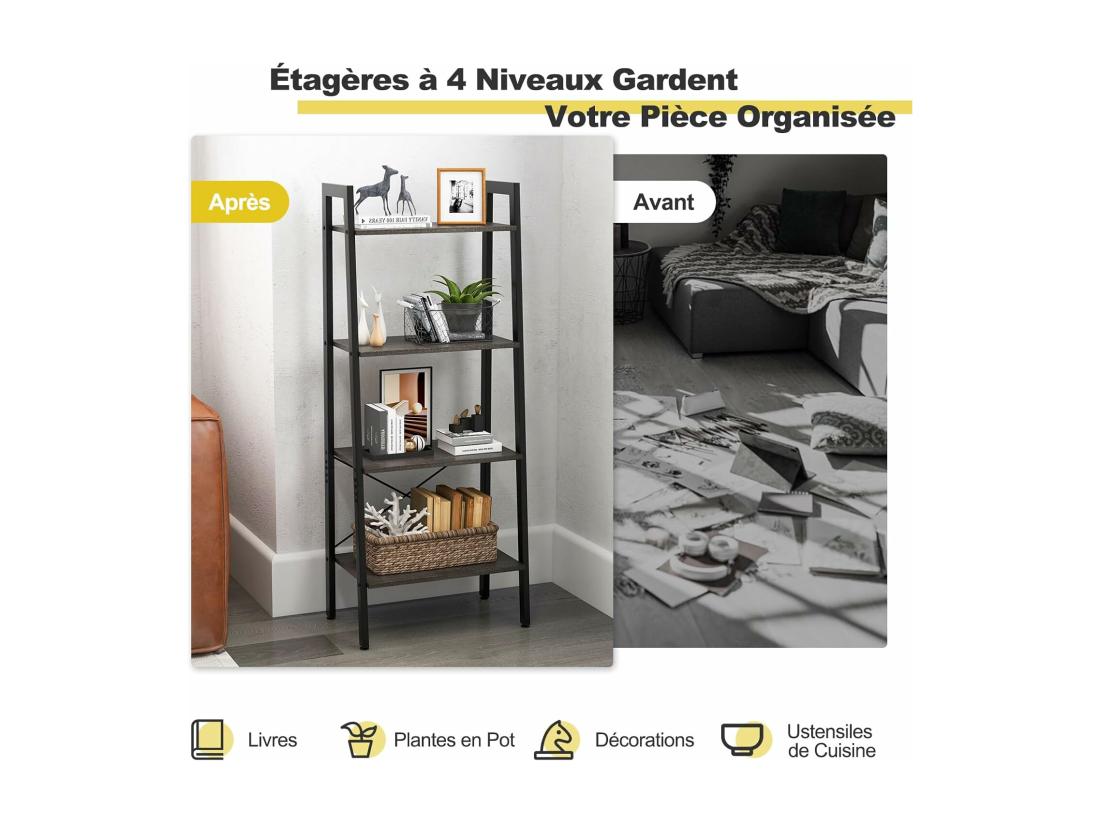 vente unique Étagère à 4 niveaux bibliothèque étagère de rangement 56 x 34 x 138 cm (brun foncé)