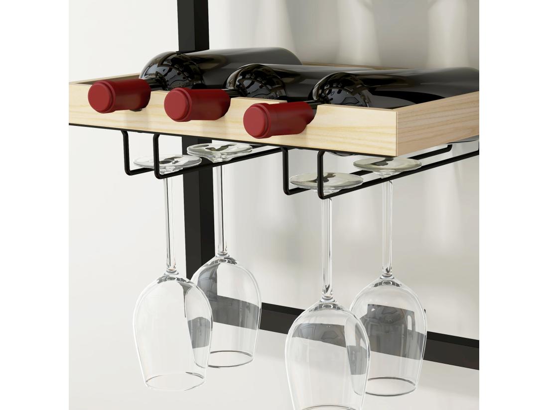 Vente Unique Étagère à Bouteille Casier à Bouteille Mur 5 Niveaux Pour 15 Bouteilles 4 Verres Pour Bar à Domicile Cuisine Salon 35l X 25P X 86H Cm Bois De Pin Finition Bois Naturel