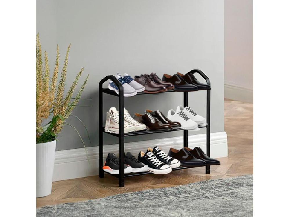 Vente Unique Étagère à Chaussures 3 étagères Zip Noir 62 5x19x44cm O91