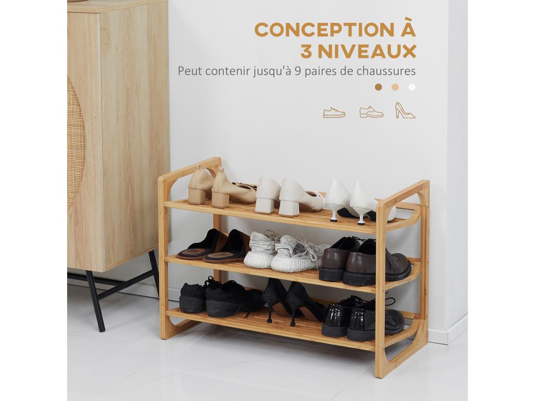 Vente Unique Étagère à Chaussures Bambou 3 étagères Style Naturel Dim. 76L X 33l X 51H Cm