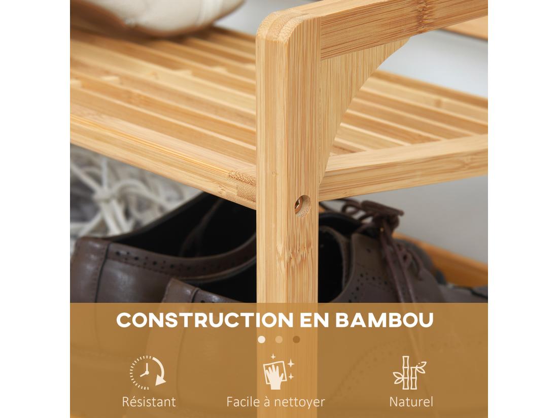 Vente Unique Étagère à Chaussures Bambou 3 étagères Style Naturel Dim. 76L X 33l X 51H Cm