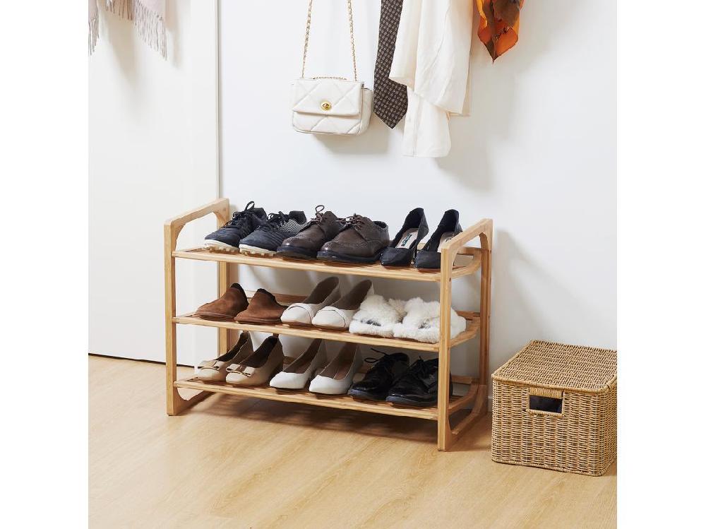 vente unique Étagère à chaussures bambou 3 étagères style naturel dim. 76L x 33l x 51H cm