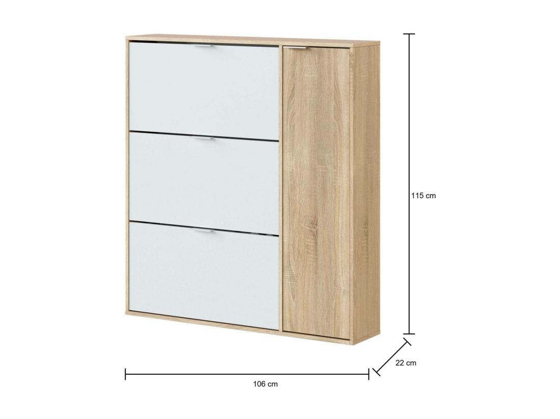 Vente Unique Étagère à Chaussures Dmagnino Armoire à Chaussures 4 Portes Armoire Basse Polyvalente Avec 5 étagères étagère à Chaussures Moderne 106x22h115 Cm Chêne Et Blanc