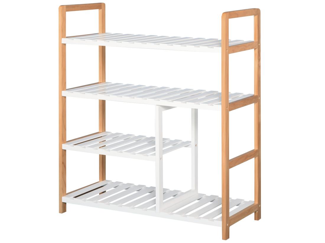 Vente Unique Etagère à Chaussures - étagère De Rangement - Meuble Chaussures 4 Niveaux Bois De Pin étagères à Lattes MDF Blanc