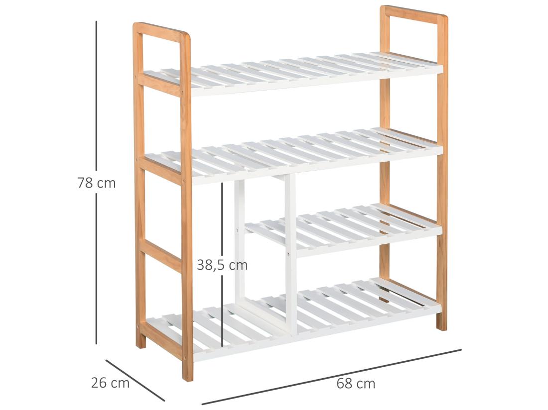 Vente Unique Etagère à Chaussures - étagère De Rangement - Meuble Chaussures 4 Niveaux Bois De Pin étagères à Lattes MDF Blanc