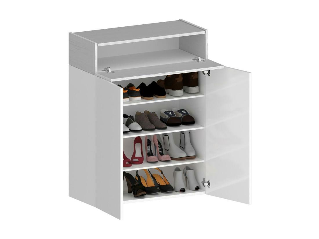 Vente Unique Étagère à Chaussures Oliviero Meuble à Chaussures Peu Encombrant à 3 Portes Armoire D'entrée Multifonctionnelle 76x38h100 Cm Effet Mélèze Blanc