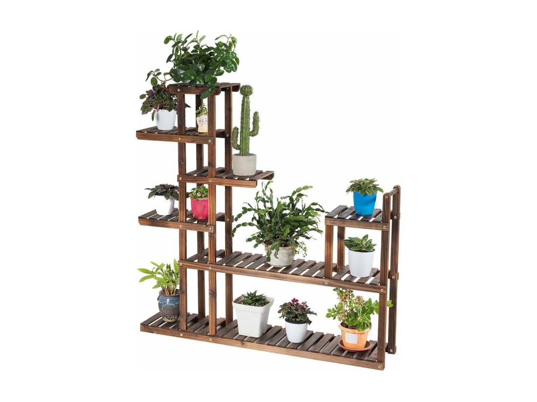 Vente Unique Etagère à Fleurs En Bois à 7 Niveaux Porte Plante Durable Et Stable Décoration Extérieur Intérieur Décorative Pour Maison Balcon Terrasse 120X25X120cm