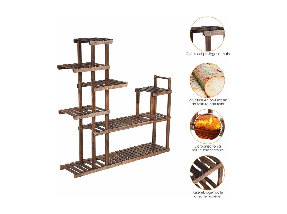 Vente Unique Etagère à Fleurs En Bois à 7 Niveaux Porte Plante Durable Et Stable Décoration Extérieur Intérieur Décorative Pour Maison Balcon Terrasse 120X25X120cm