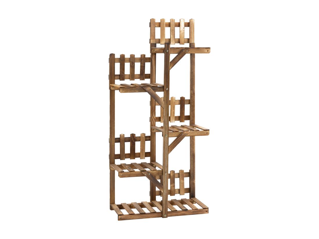 Vente Unique Étagère à Fleurs En Bois - Porte Plante Bois 5 Tablettes Ornement Petites Barrières - Dim. 60L X 30l X 130H Cm - Bois De Sapin Traité Carbonisation