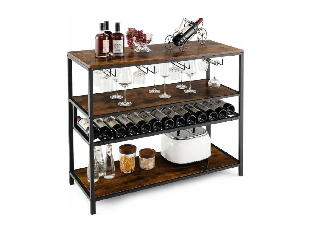 Vente Unique Étagère à Vin 13 Bouteilles Porte-bouteille Avec 4 Rangées Porte-verres Marron Rustique