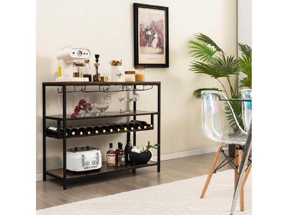 Vente Unique Étagère à Vin 13 Bouteilles Porte-bouteille Avec 4 Rangées Porte-verres Marron Rustique