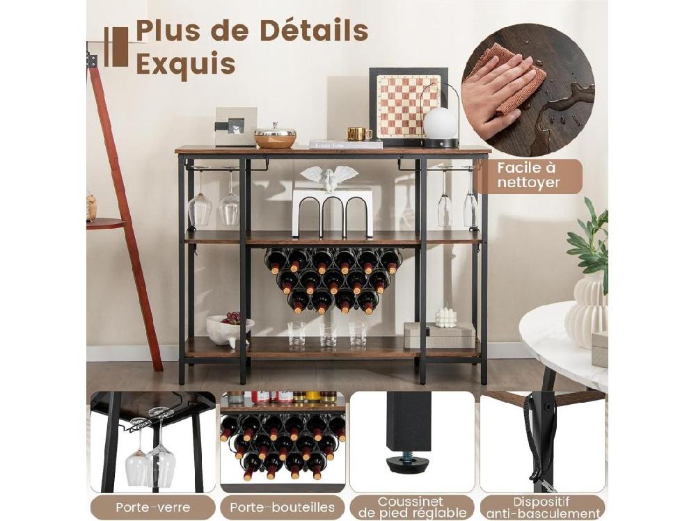 Vente Unique Étagère à Vin 15 Bouteilles Porte-verre Prises De Courant 2 Ports Usb (marron)