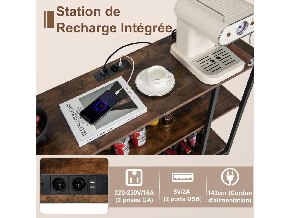 Vente Unique Étagère à Vin 15 Bouteilles Porte-verre Prises De Courant 2 Ports Usb (marron)