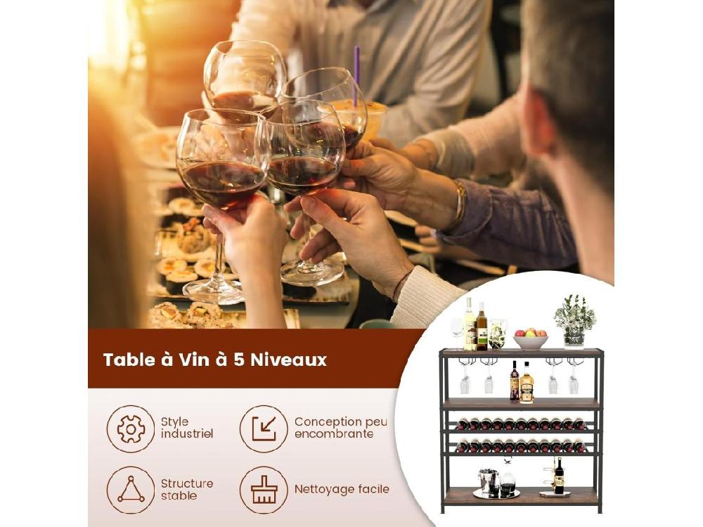 Vente Unique Étagère à Vin 22 Bouteilles 2 Casiers à Vin Et 4 Porte-verres Marron Rustique