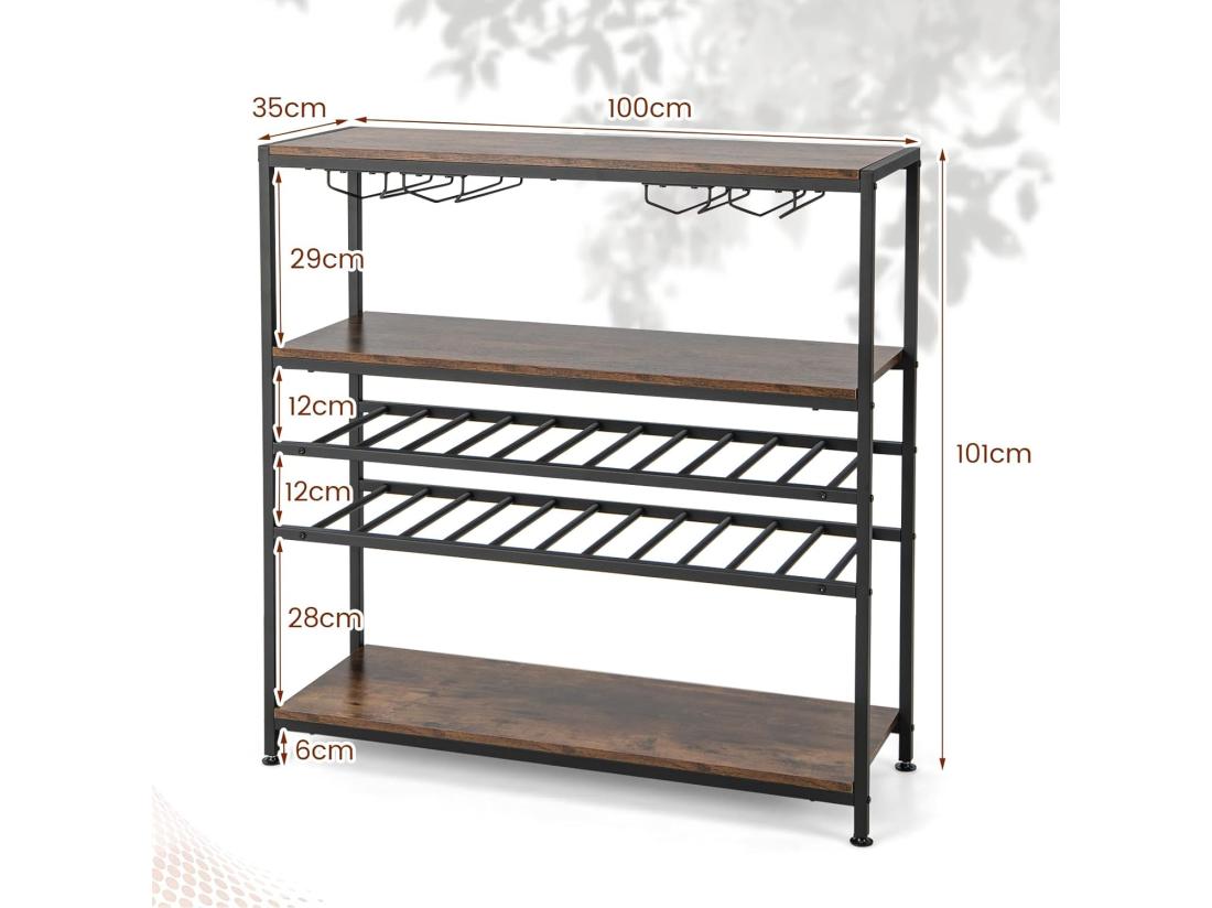 vente unique Étagère à vin 22 bouteilles 2 casiers à vin et 4 porte-verres marron rustique