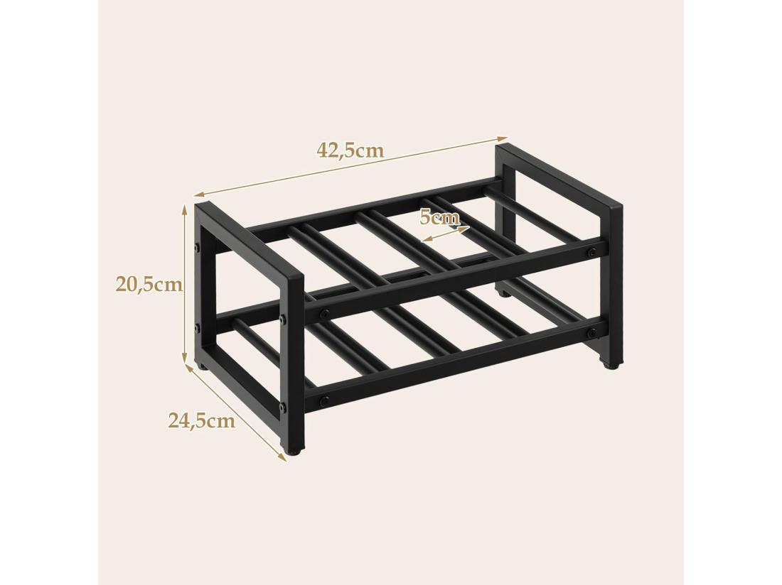 Vente Unique Étagère à Vin à 2 Niveaux Pour 8 Bouteilles Surface Antirouille Casier à Vin Noir