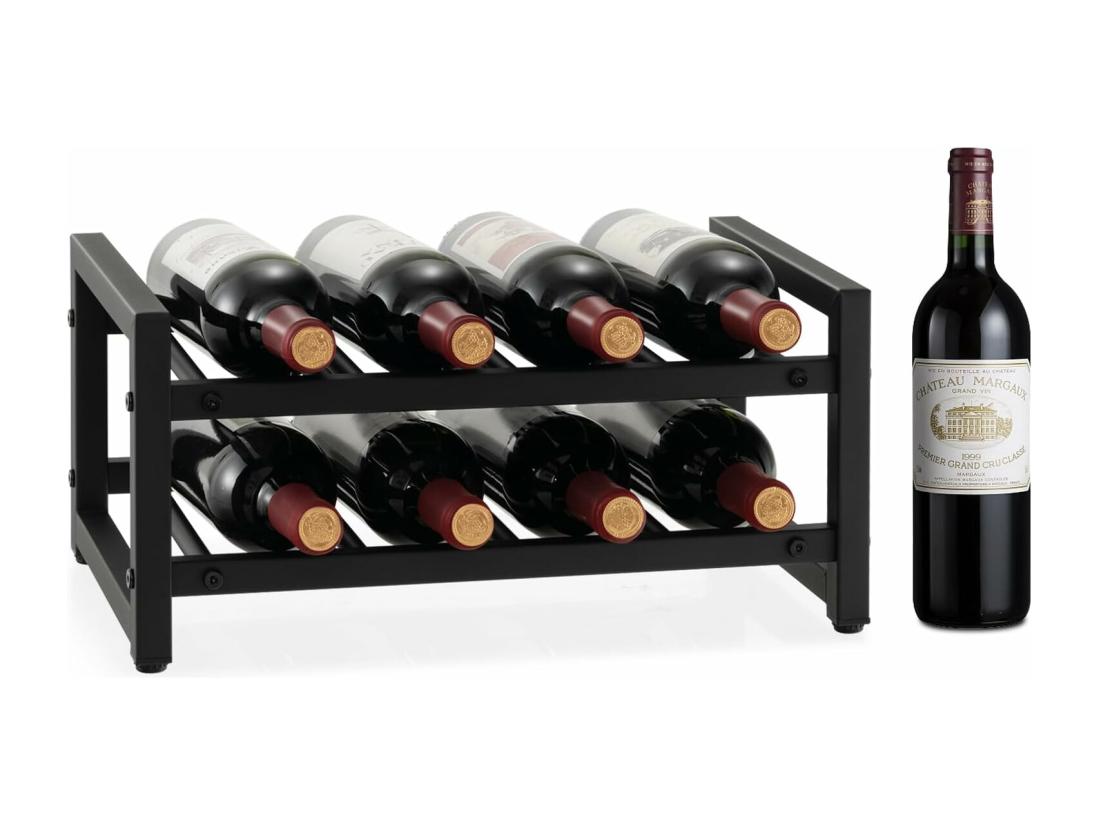 Vente Unique Étagère à Vin à 2 Niveaux Pour 8 Bouteilles Surface Antirouille Casier à Vin Noir