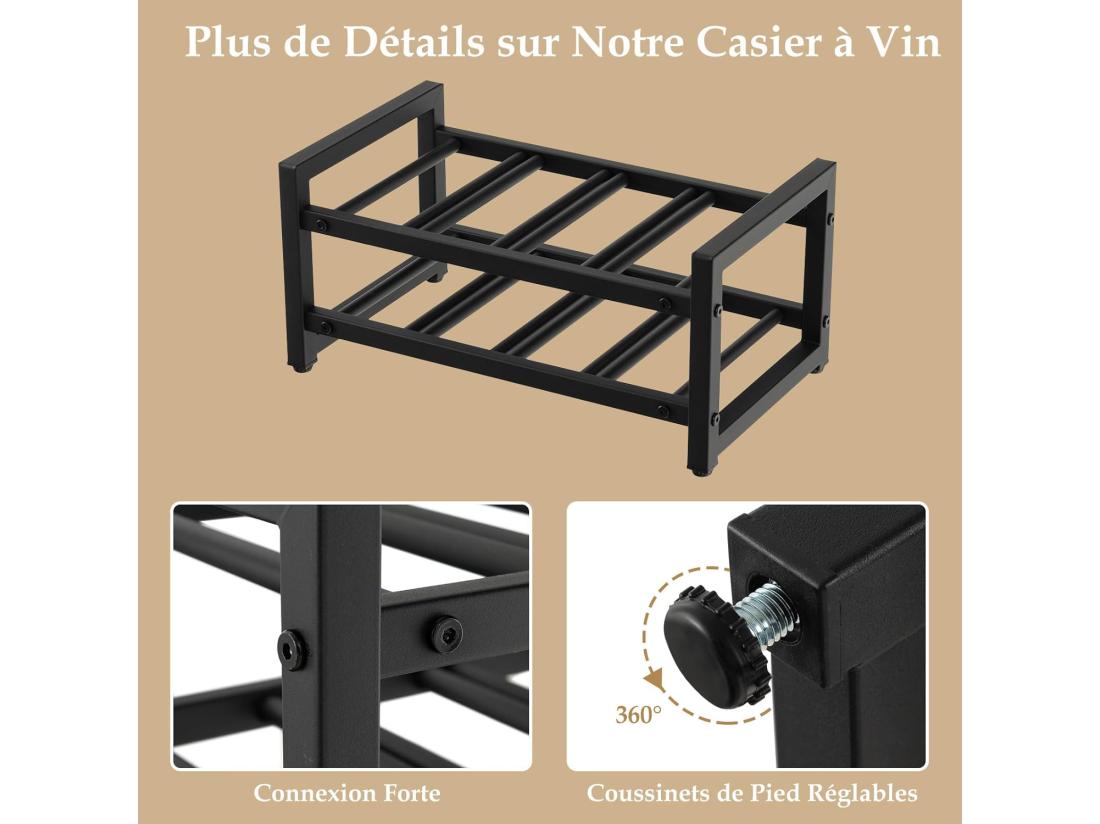 vente unique Étagère à vin à 2 niveaux pour 8 bouteilles surface antirouille casier à vin noir